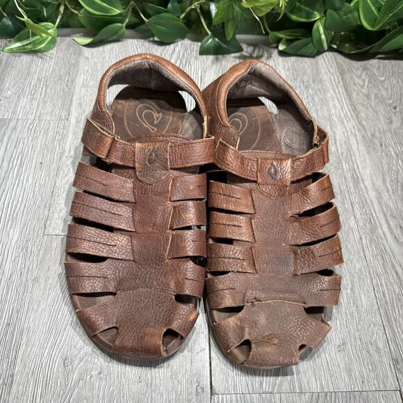 OluKai Men\'s Sz 12 Brown Leather Mohalu Fisherman Closed Toe Sandals main image 4